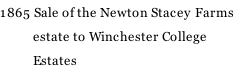 1865 Sale of the Newton Stacey Farms            estate to Winchester College            Estates